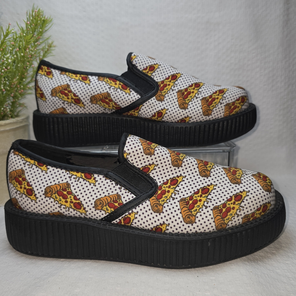 T.U.K White Pizza Print Platform Slip-On Flats